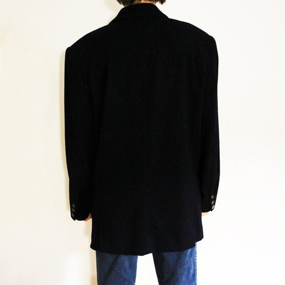Vintage JEAN CLAUDE POITRAS navy wool cashmere boyfriend blazer, Academia - Picture 2 of 10